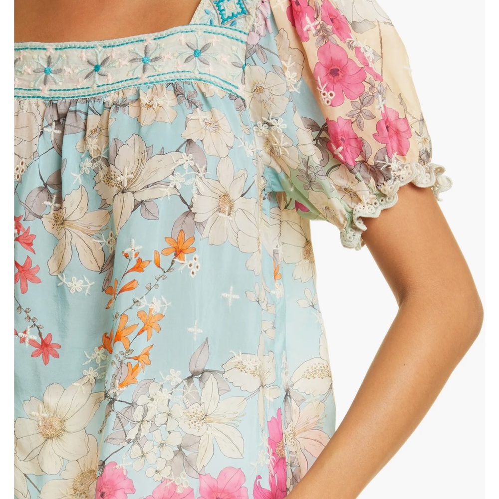 Johnny Was Permit Padme Embroidered Floral Blouse Size Large - Picture 3 of 10